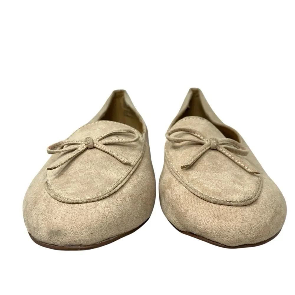 J Crew Shoes Womens‎ 7 Beige Faux Suede Bow Loafers Ballet Flats Feminine